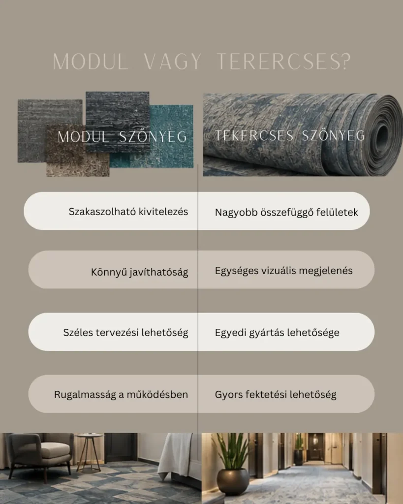 Modul szőnyeg vagy tekercses szőnyeg – összehasonlítás szállodai felújításhoz